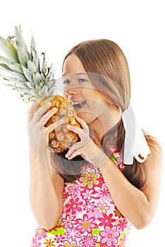 Bright picture of girl with pineapple