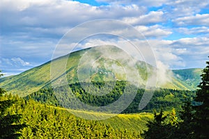 Bright, picturesque Carpathian mountains landscape, view the Petros mount, Ukraine.