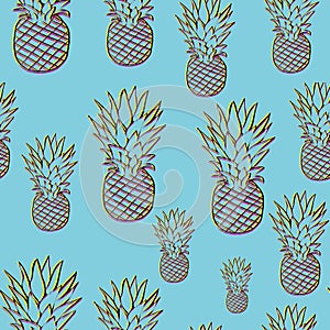 Bright pineapple pattern in 3d style