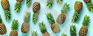 Bright pineapple pattern for minimal style. Top View. Pop art design, creative concept. Copy Space. Banner. Fresh