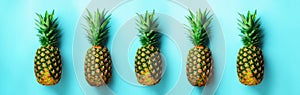 Bright pineapple pattern for minimal style. Top View. Pop art design, creative concept. Copy Space. Fresh pineapples on