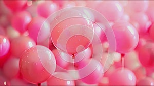 Bright pink balloons soar, festive occasion, buoyant celebration.