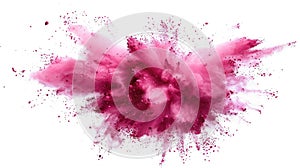 Bright pink color dust explosion on white background, Freeze motion of pink powder exploding