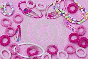 Jasný ružový roztomilý farbistý vlasy stuhy náramok náhrdelník vlasy klipy. štýl. horizontálne temple 