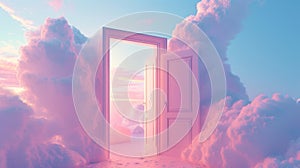 bright pink door and clouds in the sky