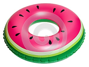 Inflatable watermelon ring float on white Background