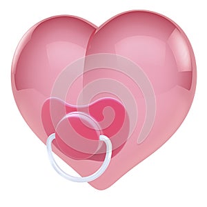 Bright pink heart with baby-soother