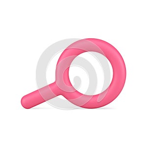 Bright pink horizontal magnifying glass education science exploration realistic 3d icon vector
