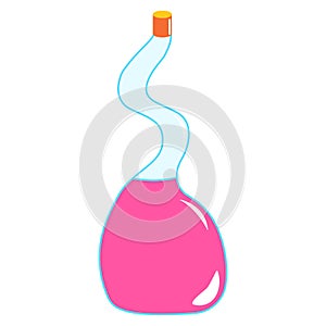 Bright pink isolated magic potion bottle. Halloween symbol. Simple cartoon style. Occultism and witchcraft drink. Fairy tale