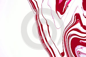 Bright pink marbling raster background. Liquid colorful waves minimalistic trendy illustration. Rose red and white
