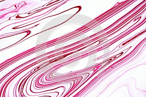 Bright pink marbling raster background. Liquid colorful waves minimalistic trendy illustration. Rose red and white