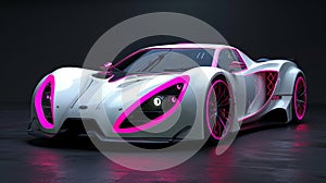 The bright pink neon racing stripe on this elegant white car merges the clic racing style with a fun and playful twist