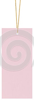Bright Pink Rectangular Embossed Cardboard Sale Tag, Golden Shiny String, Empty Price Label Badge Background Rectangle, Vertical
