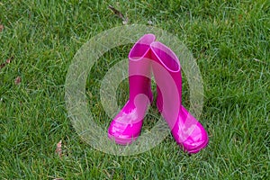 Bright pink rubber boots