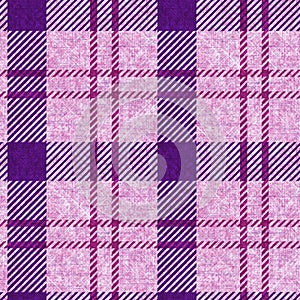 Bright pink summer woven plaid texture. Seamless woollen feminine style plaid fabric cloth. Rustic classic checkered