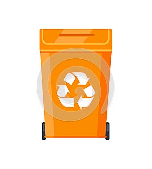 Bright Plastic Rubbish Bin with Recycling Sign photo