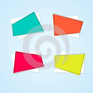 Bright polygon banners framed on a light background Empty blue yellow coral pink price tags layout Set Modern design element
