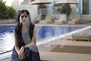 A bright pose of a lady in portrait photography during Diwali festival photo