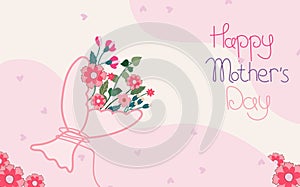 A bright postcard with a bouquet of spring flowers on a pink background. Mother's Day greeting card. Bright