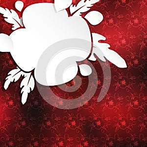 Bright postcard with poppies on the background and white blank space in the form of a flower. Template. V