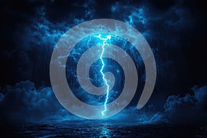 Blue Lightning Storm Over Ocean