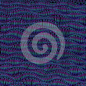 Bright, psychedelic background, blue pink neon color outline, cyberpan style, isolated on dark blue background.