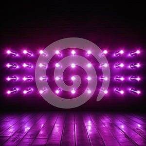 Bright purple LED wall lamps illuminate the background with incandescence photo