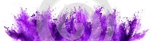 Bright purple lilac holi paint color powder festival explosion isolated white background. industrial print concept background