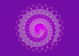 Bright purple Lotus, Flower of Life. Sacred Geometry. Symbol of Harmony and Balance. Sign of purity. Violet Flower gold shiny logo