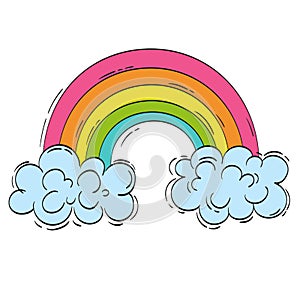 Bright rainbow and clouds. Vector illustration for children's clothing, books and toys