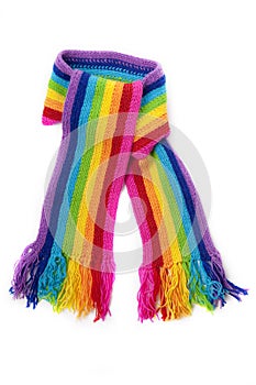 Bright rainbow knitted scarf