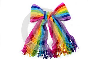 Bright rainbow knitted scarf