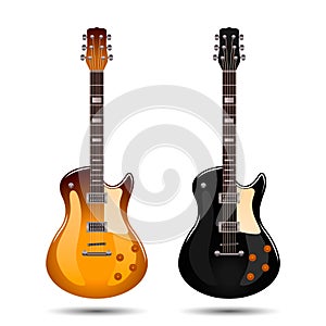 Bright realistic set of colored electric guitars. vector illustration isolated