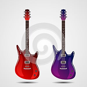 Bright realistic set of colored electric guitars. vector illustration isolated