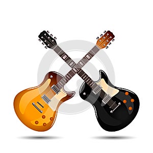 Bright realistic set of colored electric guitars. vector illustration isolated