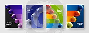 Isolated 3D orbs poster template bundle. Geometric company identity A4 vector design layout set.