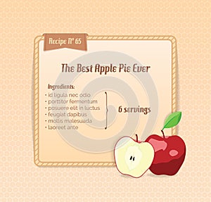 Bright recipe card with cute cartoon apple.