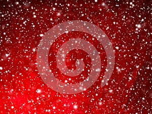 Bright red abstract Christmas background with falling snow