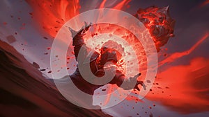 A bright red blast erupts from the users hands