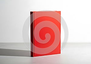 Bright red book on white surface isolated on white background