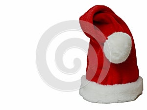 A bright red Christmas elf hat with white pompom