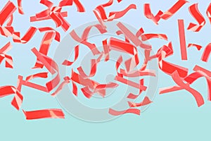 Bright red confetti falling on gradient light blue background