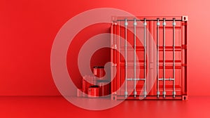Bright Red Container with Metallic Details in Industrial Setting photo
