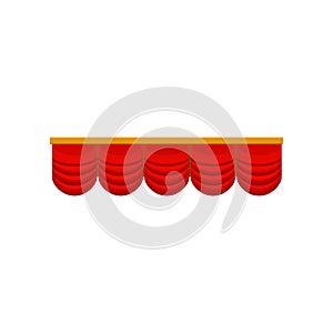Bright red curtains pelmet for decoration theater or circus stage. Flat vector element for website, banner or poster