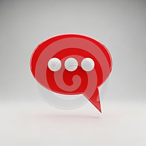 Red Speech Bubble Icon with Three White Dots on White Background chat message