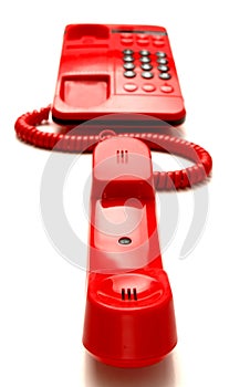 Bright red desktop telephone