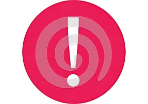 Bright red exclamation mark symbol inside a red circle isolated on white background