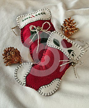 Bright red fabric Christmas tree ornaments