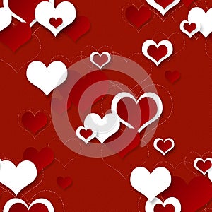 Bright red festive seamless background with hearts