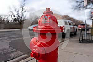 Red fire hydrant in downtown Lansing Michigan